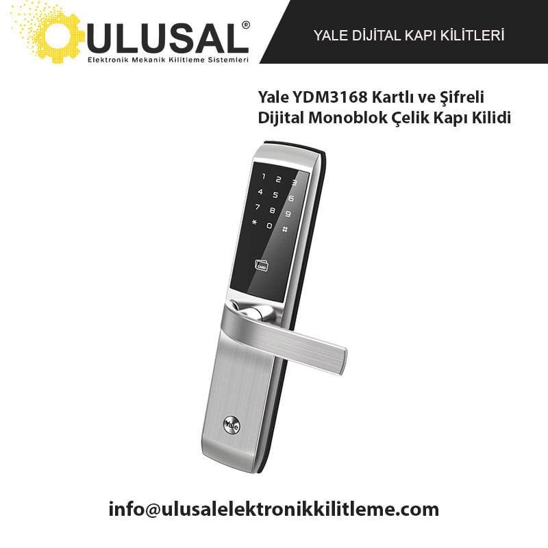 Yale YDM3168 Kartlı ve Şifreli Dijital Monoblok Çelik Kapı Kilidi