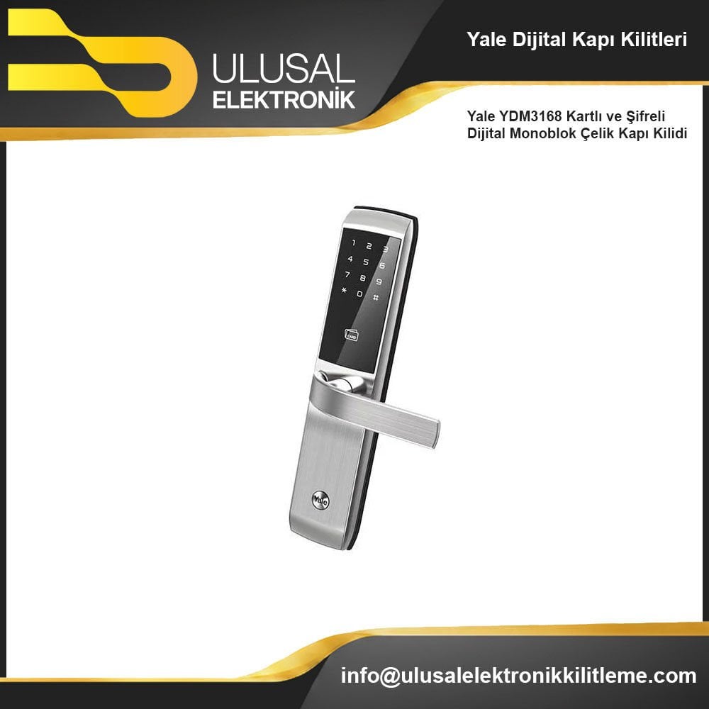 Yale YDM3168 Kartlı ve Şifreli Dijital Monoblok Çelik Kapı Kilidi